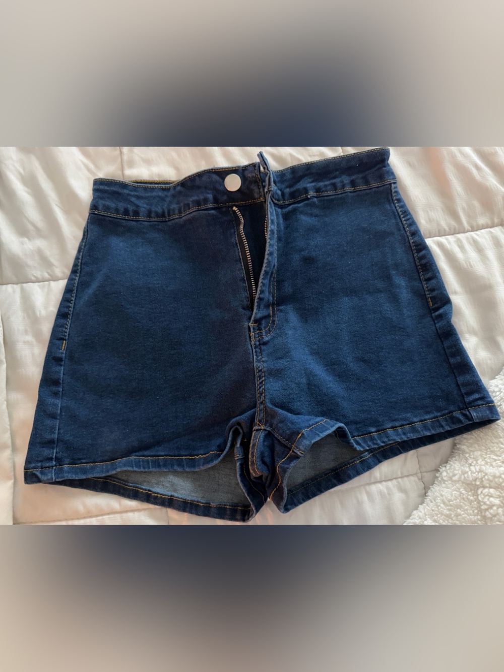 High-Rise Dark Blue Denim Women's Shorts